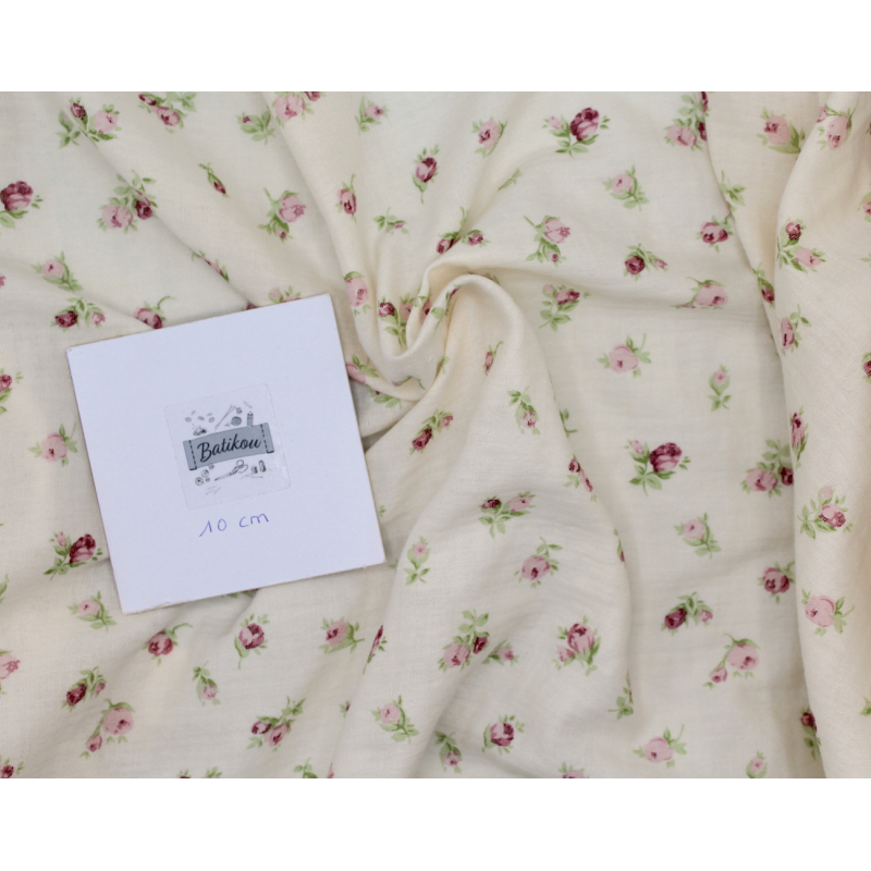 Double gaze de coton écru à motifs fleuris ROSA