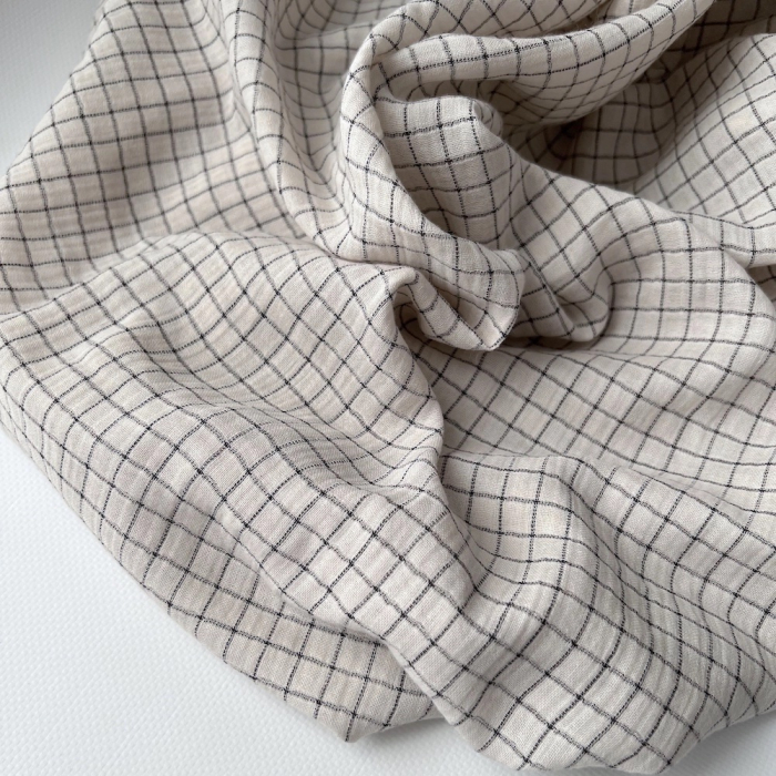 Theo - Gaze de coton lisse tissage carreaux coloris crème