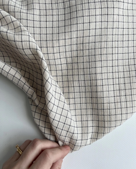 Theo - Gaze de coton lisse tissage carreaux coloris crème