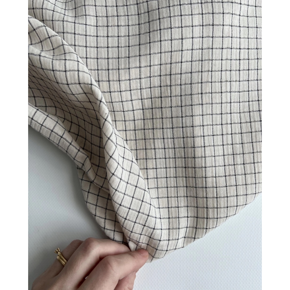 Theo - Gaze de coton lisse tissage carreaux coloris crème