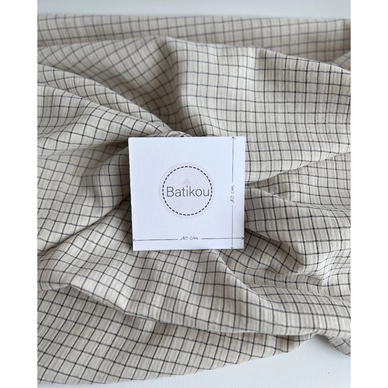 Theo - Gaze de coton lisse tissage carreaux coloris crème