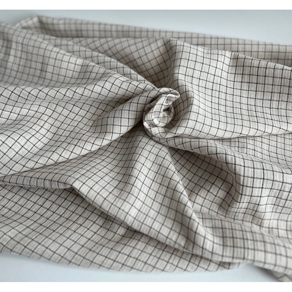 Theo - Gaze de coton lisse tissage carreaux coloris crème