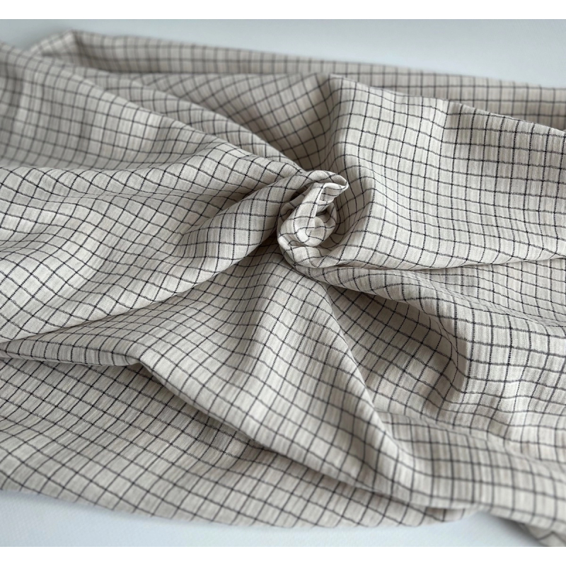 Theo - Gaze de coton lisse tissage carreaux coloris crème