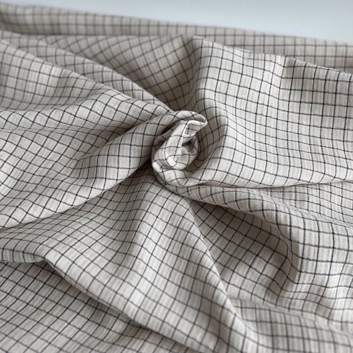 Theo - Gaze de coton lisse tissage carreaux coloris crème