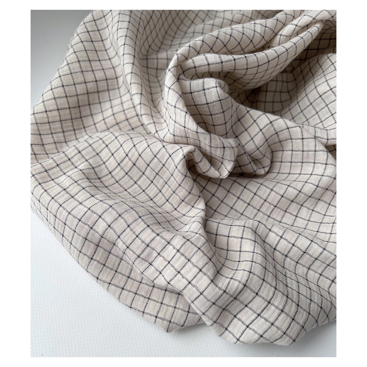 Theo - Gaze de coton lisse tissage carreaux coloris crème Theo - Gaze de coton lisse tissage carreaux coloris crème