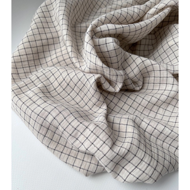 Theo - Gaze de coton lisse tissage carreaux coloris crème