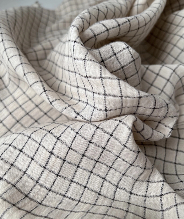 Theo - Gaze de coton lisse tissage carreaux coloris crème