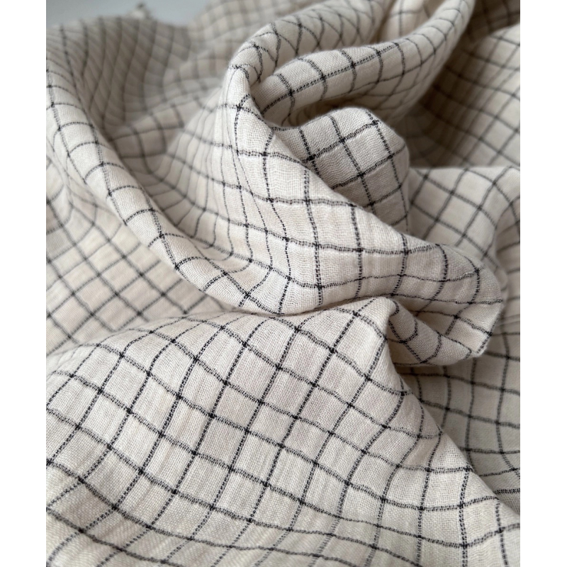 Theo - Gaze de coton lisse tissage carreaux coloris crème