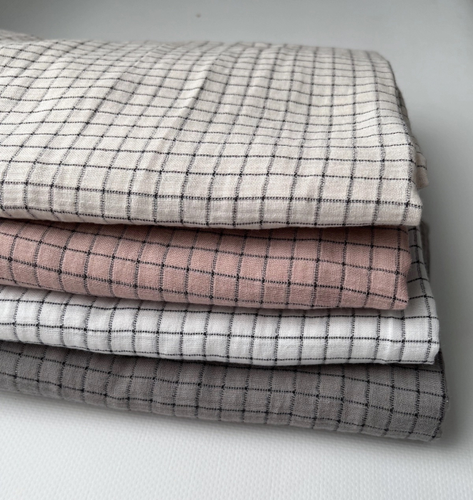 Theo - Gaze de coton lisse tissage carreaux coloris crème