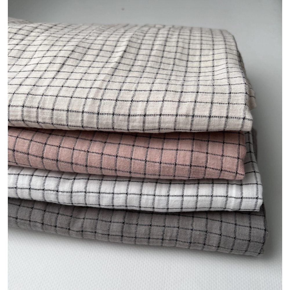 Theo - Gaze de coton lisse tissage carreaux coloris crème