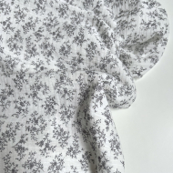 Meriem - Double gaze de coton BIO exclusif blanc à motifs fleuris gris Tissus issus de l'agriculture biologique  - 1
