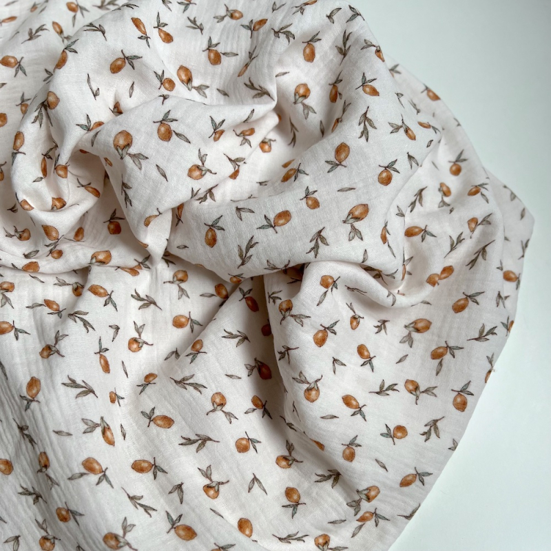 Double gaze de coton imprimé agrumes Qualité Oeko-tex - 1