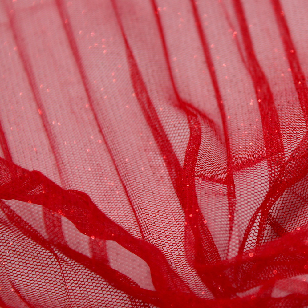 Tulle souple plissé "soleil" rouge