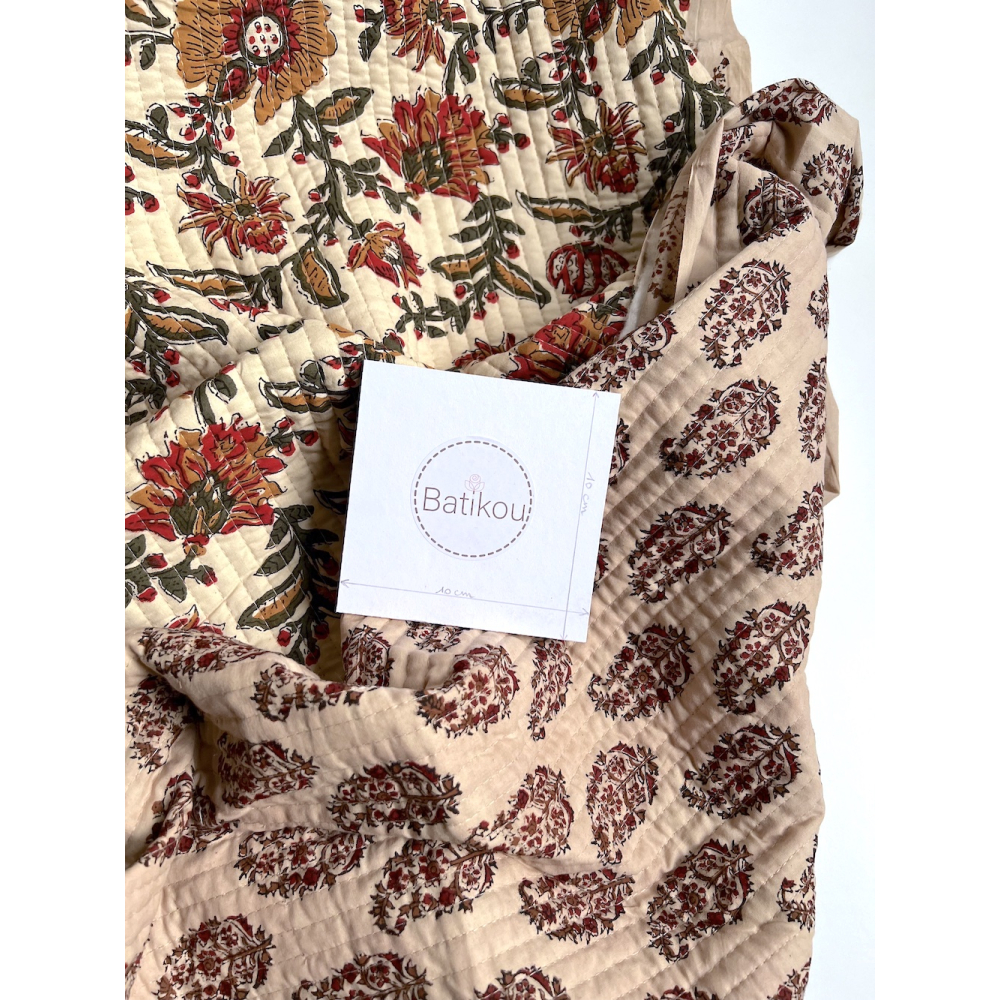Tissu indien matelassé double face coton hand block largeur 100cm Batikou - 4
