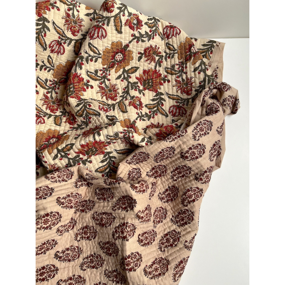 Tissu indien matelassé double face coton hand block largeur 100cm Batikou - 7 Tissu indien matelassé double face coton hand block largeur 100cm Batikou - 7