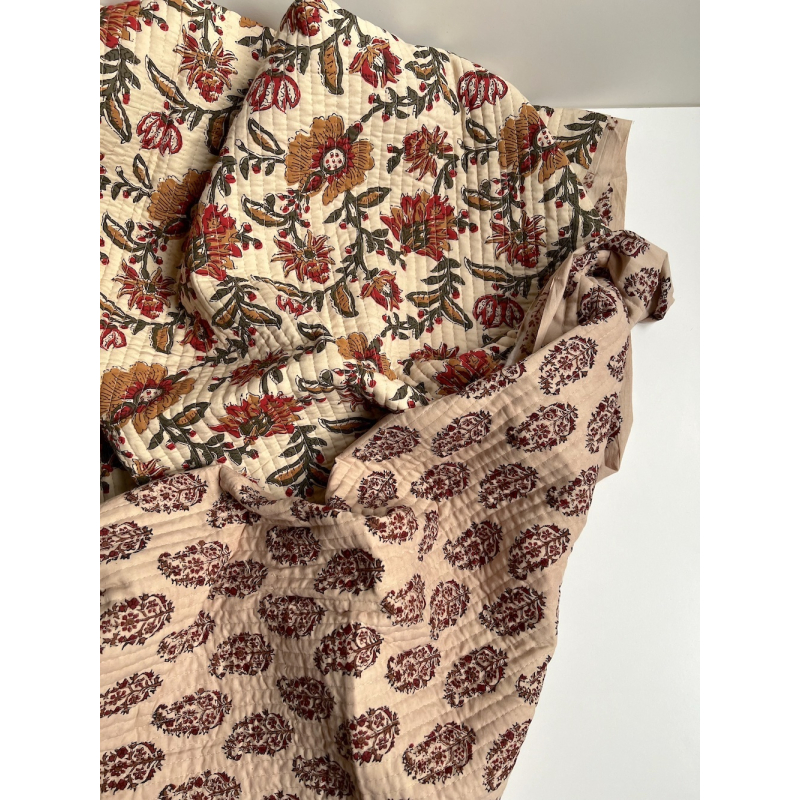 Tissu indien matelassé double face coton hand block largeur 100cm Batikou - 7