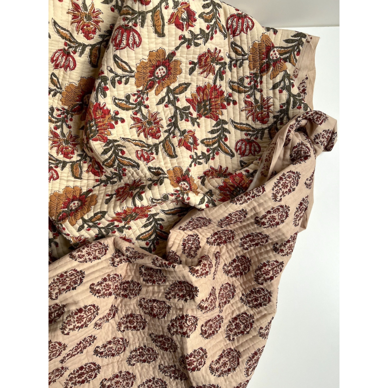 Tissu indien matelassé double face coton hand block largeur 100cm Batikou - 8