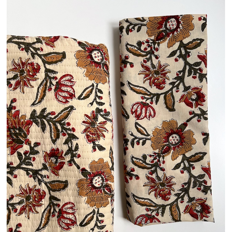 Tissu indien matelassé double face coton hand block largeur 100cm Batikou - 9