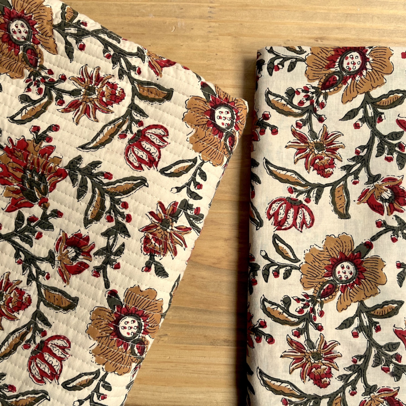 Tissu indien matelassé double face coton hand block largeur 100cm Batikou - 10