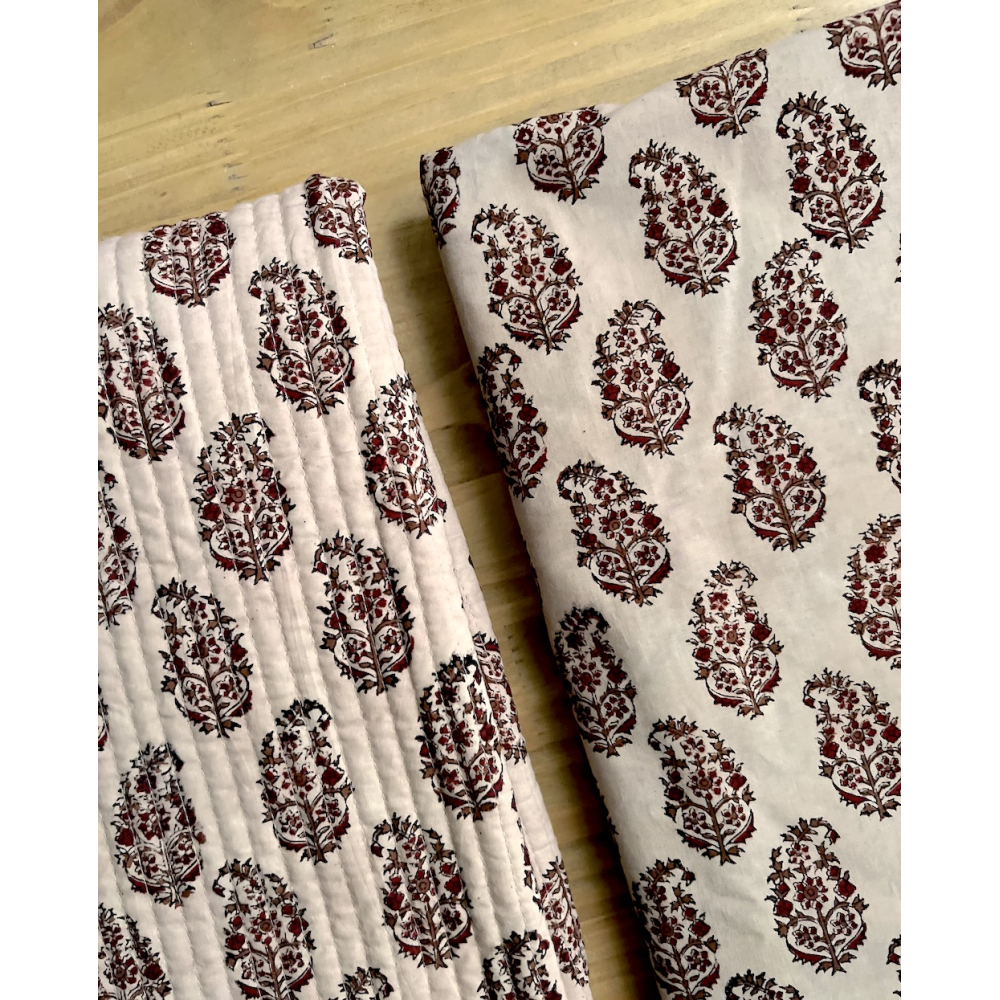 Tissu indien matelassé double face coton hand block largeur 100cm Batikou - 11