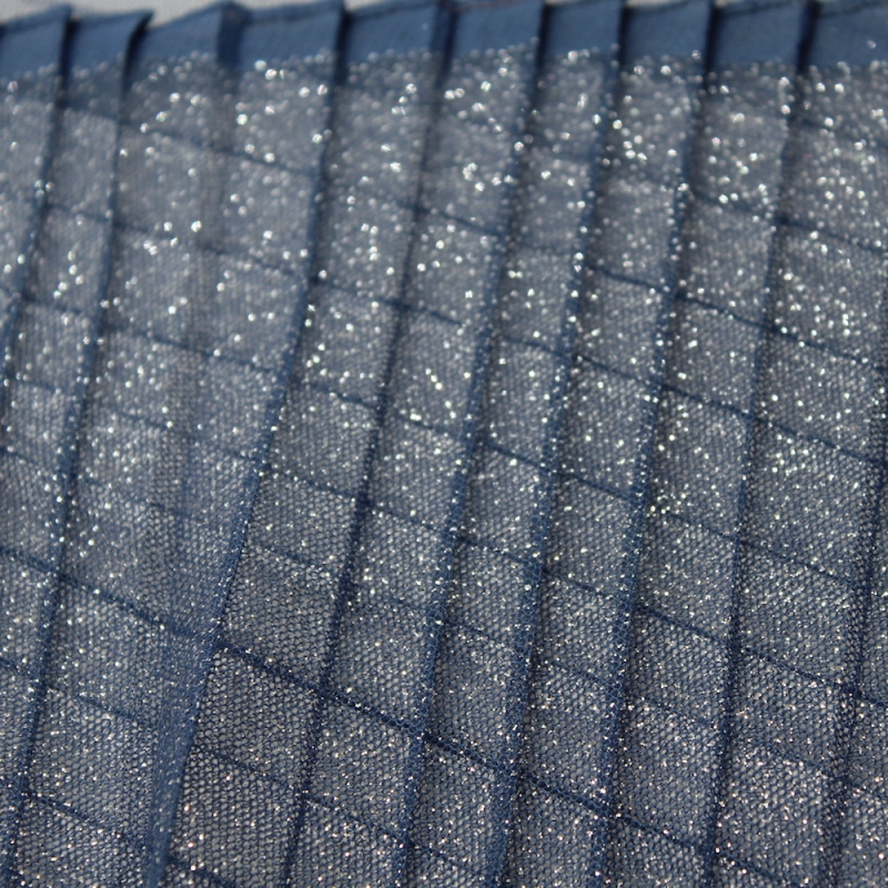 Tulle souple plissé "soleil" bleu marine