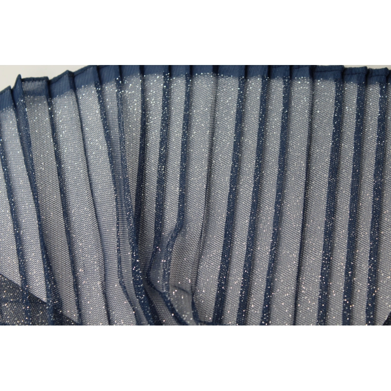 Tulle souple plissé "soleil" bleu marine