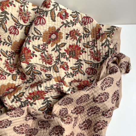 Tissu indien matelassé double face coton hand block largeur 100cm Batikou - 1 Tissu indien matelassé double face coton hand block largeur 100cm Batikou - 1