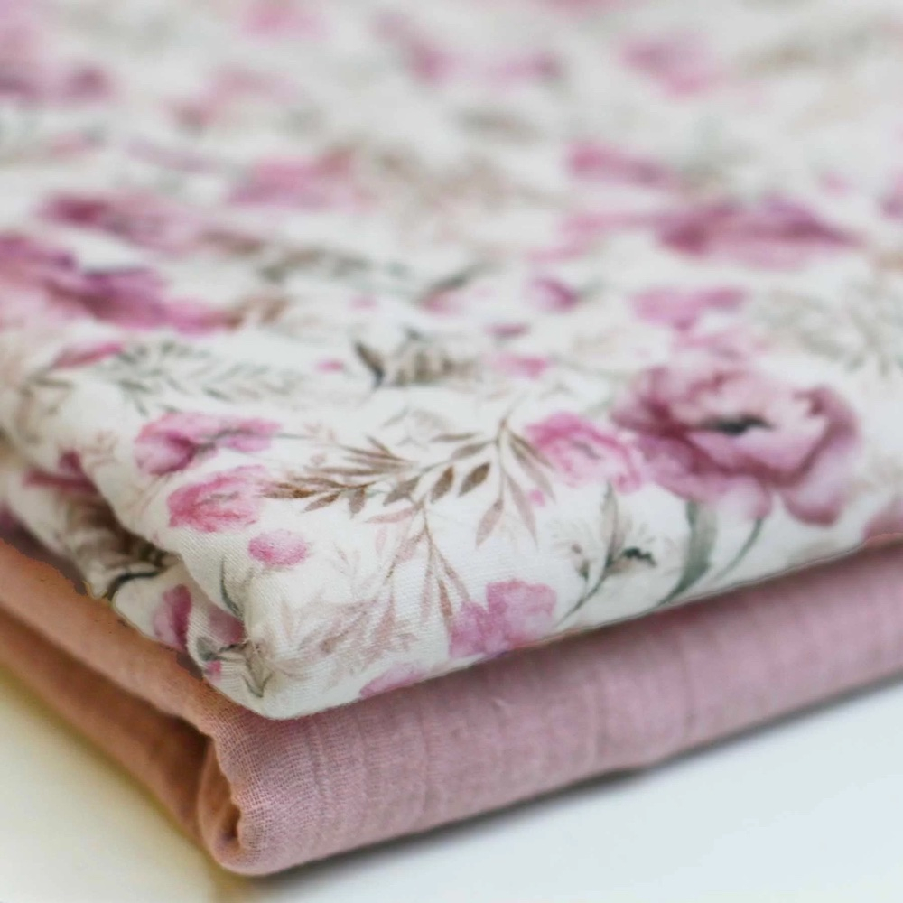 Double gaze de coton imprimé fleurs aquarelle Qualité Oeko-tex - 2