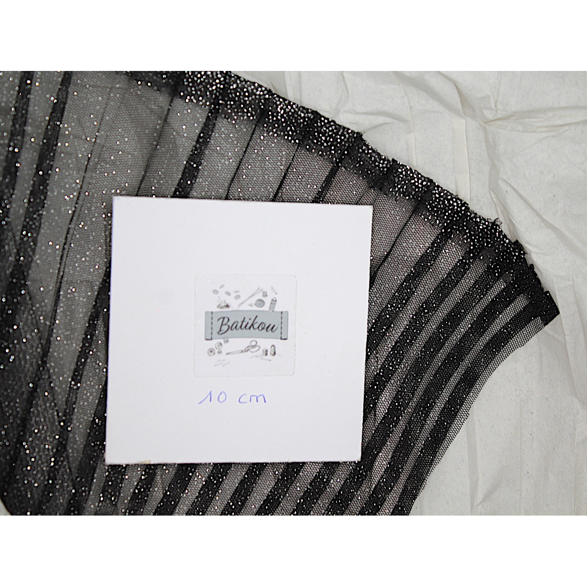 Tulle souple plissé "soleil" noir / argent Tulle souple plissé "soleil" noir / argent