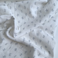Madeleine - Double gaze de coton BIO blanc motif tulipes brume Tissus issus de l'agriculture biologique  - 1