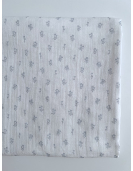 Madeleine - Double gaze de coton BIO blanc motif tulipes brume Tissus issus de l'agriculture biologique  - 3