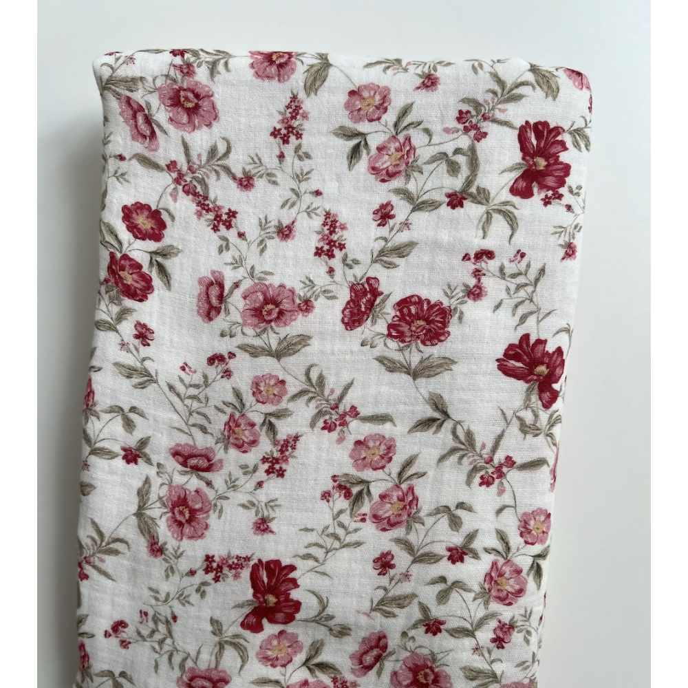 Romy - Double gaze de coton BIO blanc motif pourpre et vert Tissus issus de l'agriculture biologique  - 10