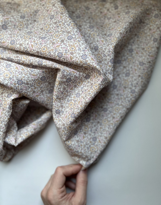 Capucine - Batiste de coton SILKYNE imprimé fleuri pastel Tissus issus de l'agriculture biologique  - 3