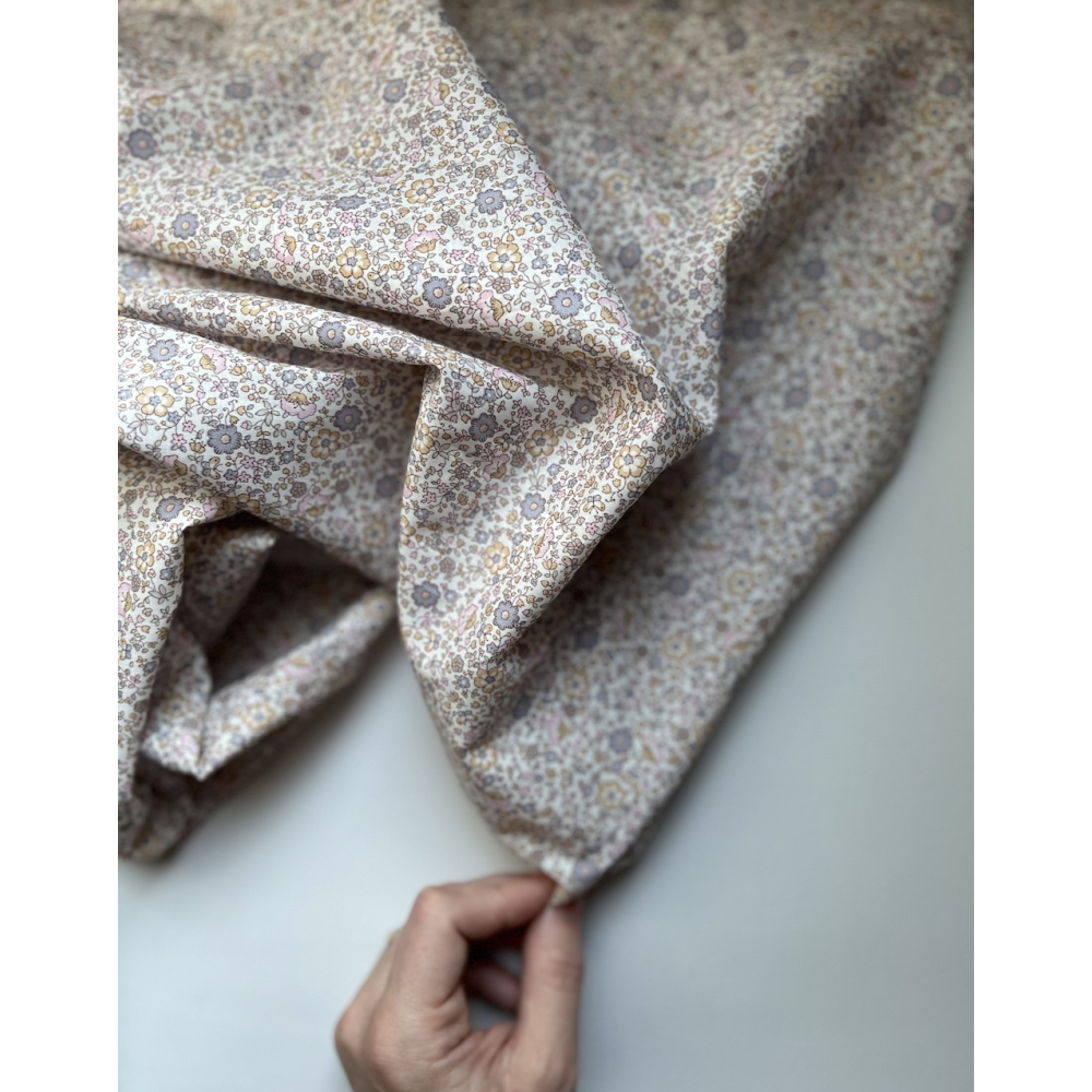 Capucine - Batiste de coton SILKYNE imprimé fleuri pastel Tissus issus de l'agriculture biologique  - 3