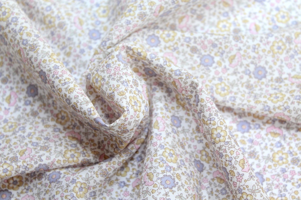 Capucine - Batiste de coton SILKYNE imprimé fleuri pastel Tissus issus de l'agriculture biologique  - 9