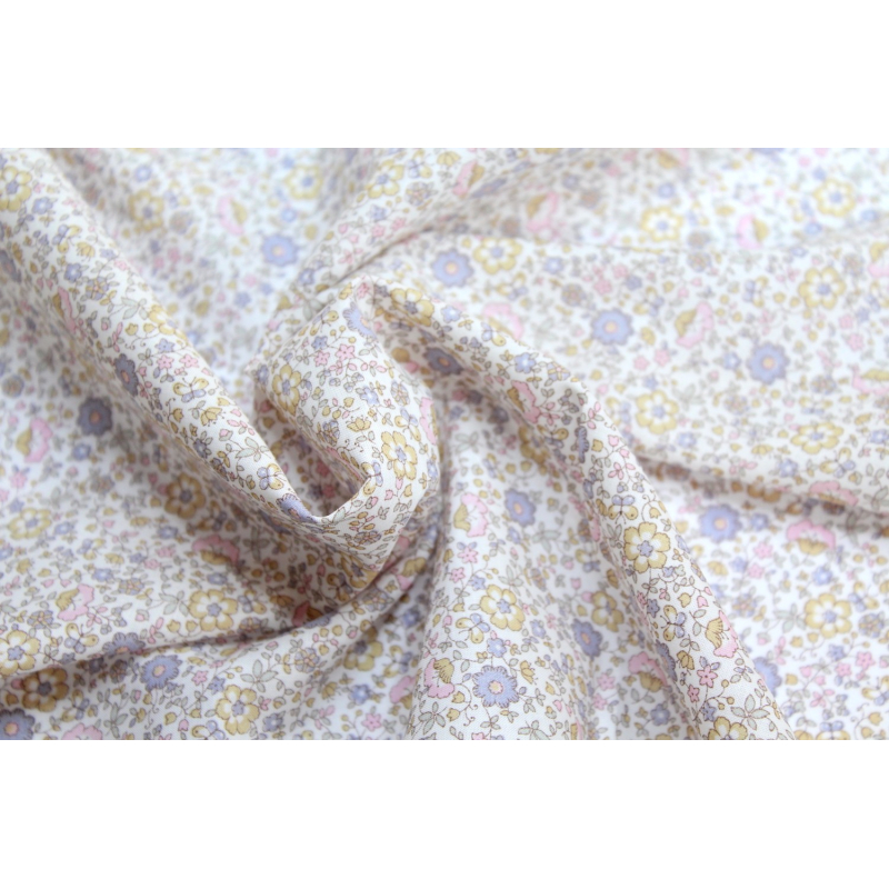 Capucine - Batiste de coton SILKYNE imprimé fleuri pastel Tissus issus de l'agriculture biologique  - 9