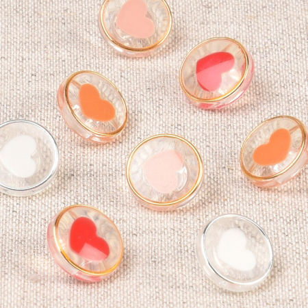 Bouton à queue coeur 11mm en résine / coloris rose et or Batikou - 2 Bouton à queue coeur 11mm en résine / coloris rose et or Batikou - 2