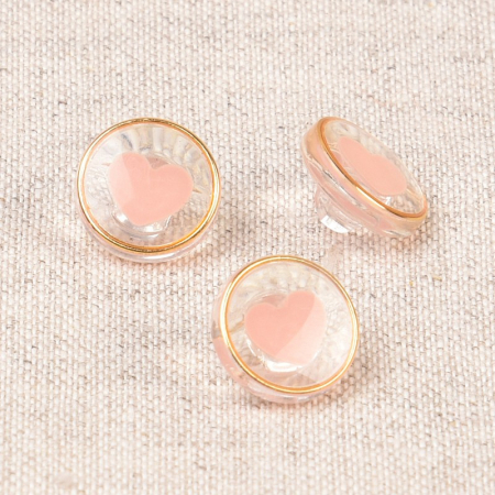 Bouton à queue coeur 11mm en résine / coloris rose et or Batikou - 1 Bouton à queue coeur 11mm en résine / coloris rose et or Batikou - 1