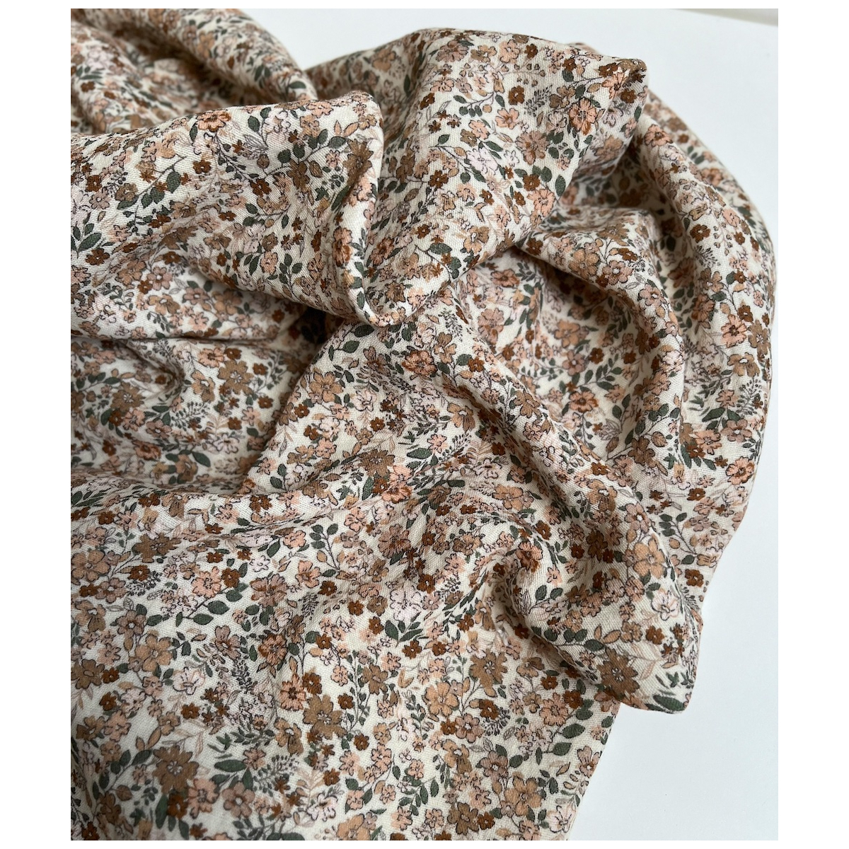 Double gaze de coton imprimé fleuri teintes camel Qualité Oeko-tex - 3