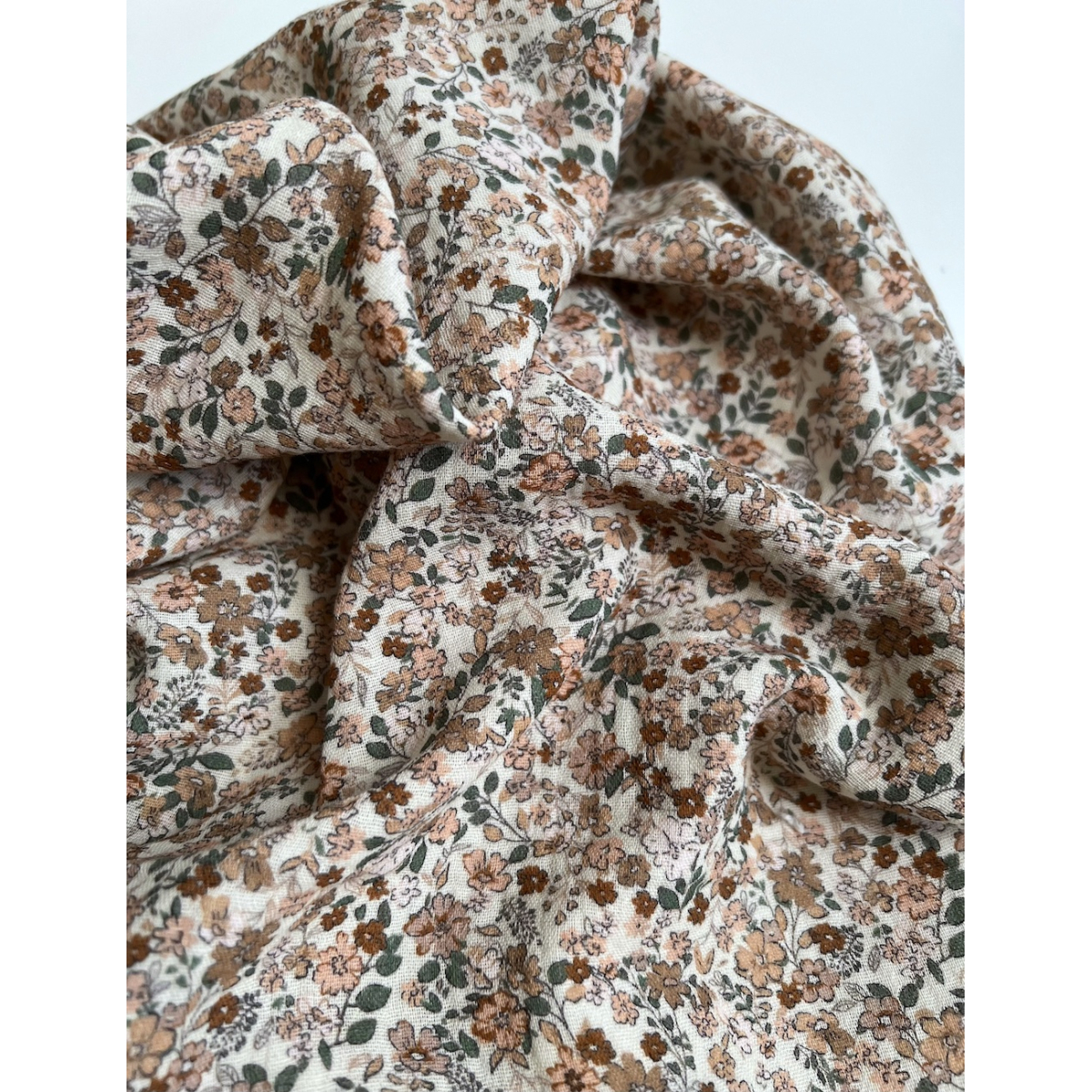 Double gaze de coton imprimé fleuri teintes camel Qualité Oeko-tex - 5