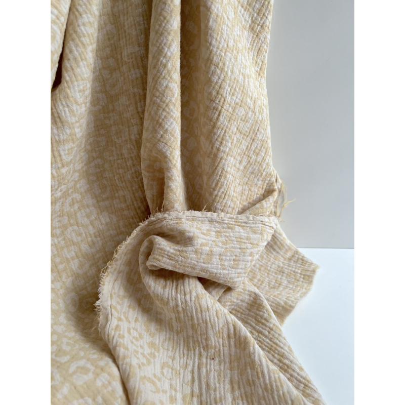 Livia - Double gaze de coton jacquard graou jaune tendre et écru réversible Qualité Oeko-tex - 2