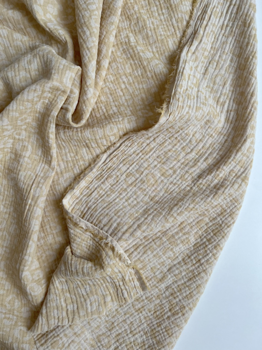 Livia - Double gaze de coton jacquard graou jaune tendre et écru réversible Qualité Oeko-tex - 3