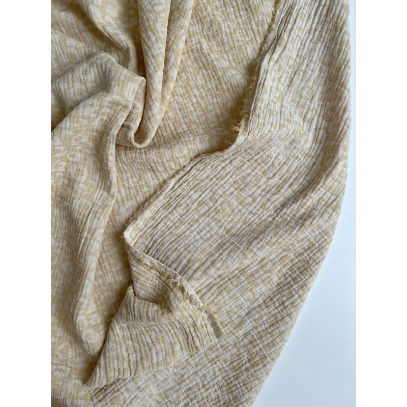 Livia - Double gaze de coton jacquard graou jaune tendre et écru réversible Qualité Oeko-tex - 3