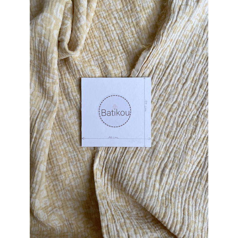 Livia - Double gaze de coton jacquard graou jaune tendre et écru réversible Qualité Oeko-tex - 4