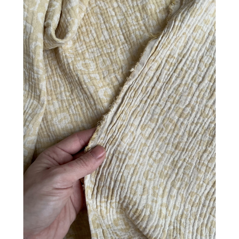 Livia - Double gaze de coton jacquard graou jaune tendre et écru réversible Qualité Oeko-tex - 5