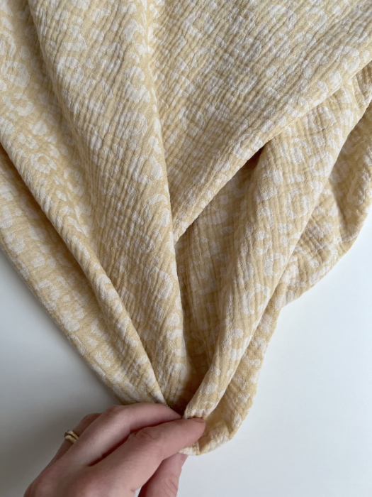 Livia - Double gaze de coton jacquard graou jaune tendre et écru réversible Qualité Oeko-tex - 6