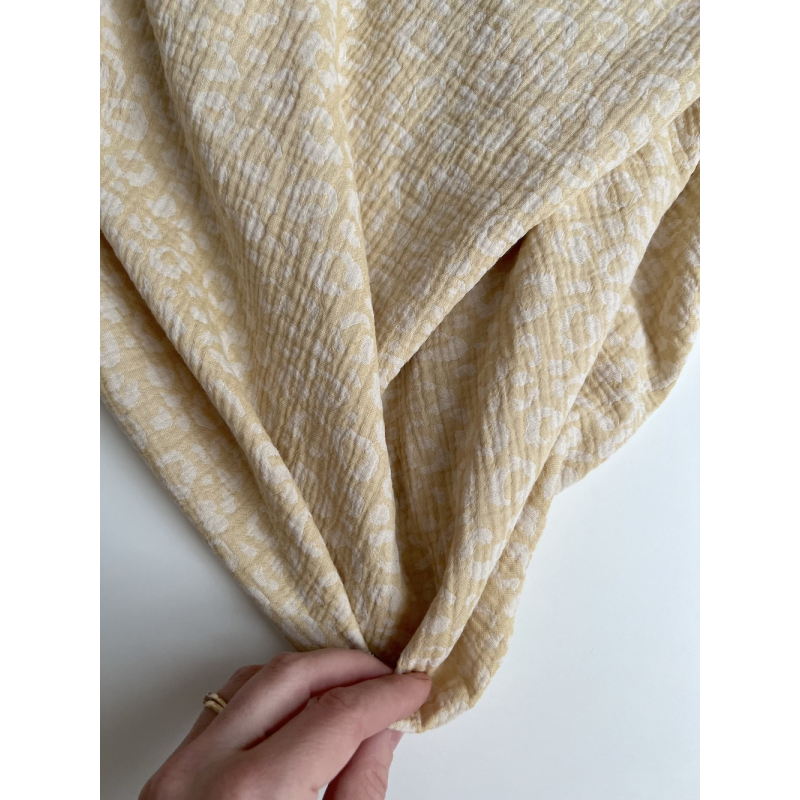 Livia - Double gaze de coton jacquard graou jaune tendre et écru réversible Qualité Oeko-tex - 6