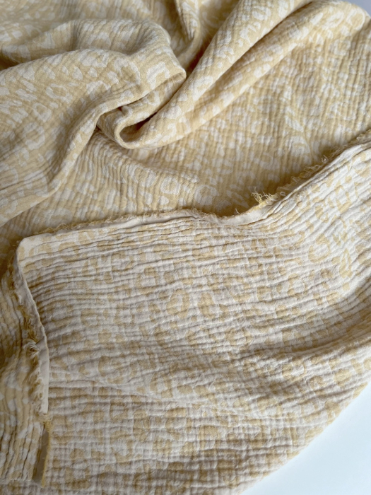 Livia - Double gaze de coton jacquard graou jaune tendre et écru réversible Qualité Oeko-tex - 8