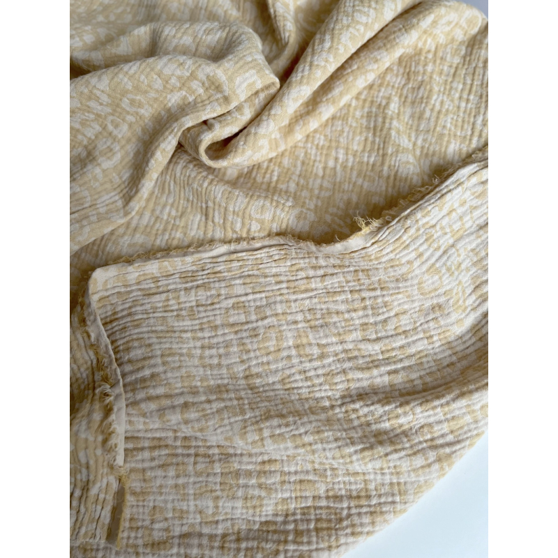 Livia - Double gaze de coton jacquard graou jaune tendre et écru réversible Qualité Oeko-tex - 8