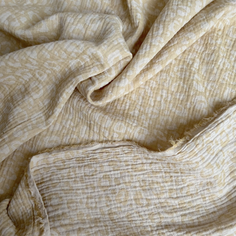 Livia - Double gaze de coton jacquard graou jaune tendre et écru réversible Qualité Oeko-tex - 9